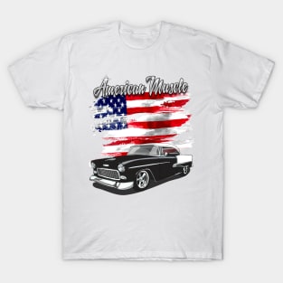 1955 Black and White Chevy Bel Air American Muscle Print T-Shirt